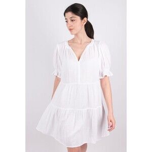 VELVET women's Clarissa Cotton Gauze Tiered Dress in white size S $275